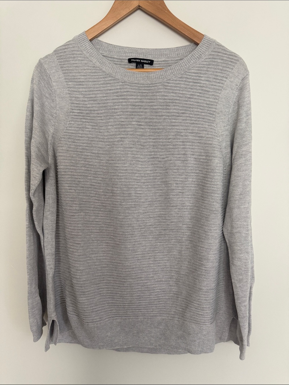 HILARY RADLEY Women Gray Crew Neck Ribbed Long Sleeve Pullover Sweater Size L